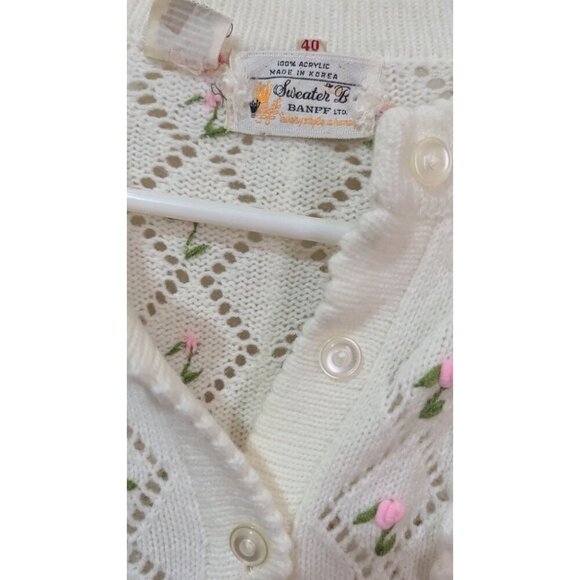 Vintage Sweater be  Banff 100% Acrylic Cardigan With Floral Design size M? Read - Picture 12 of 12